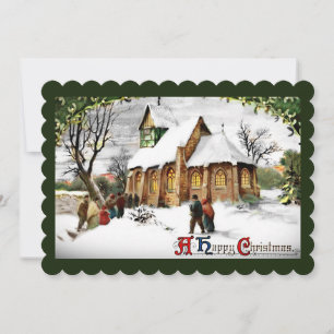 Christmas Village Church Holiday Card