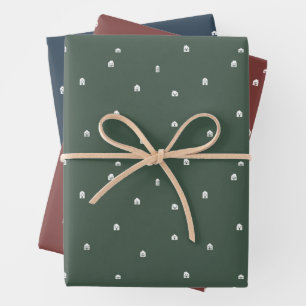 Christmas village cute simple three colour holiday wrapping paper sheet