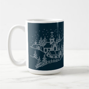 Christmas village embroidery, holy night nordic coffee mug