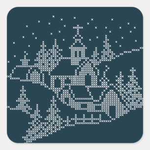 Christmas village embroidery, holy night nordic square sticker