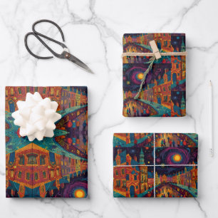 Christmas Village Europe England Wrapping Paper Sheet