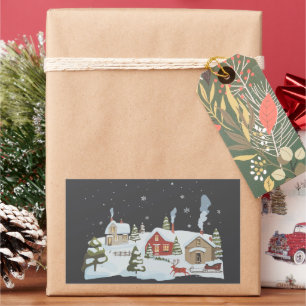 Christmas Village Holiday Farm Holiday Vintage Rectangular Sticker