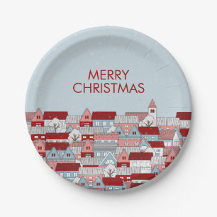 Christmas Village Holiday Paper Plate