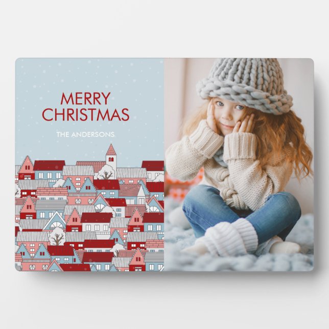 Christmas Village Holiday Photo Table Plaque (Front)