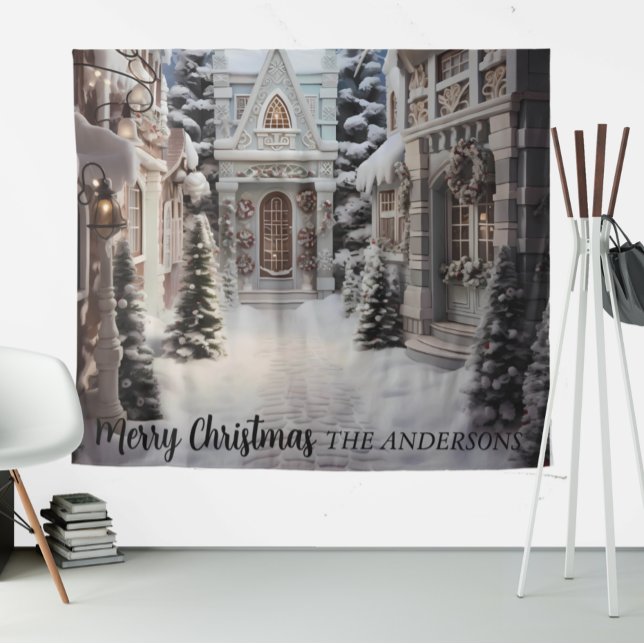 Christmas Village House Holiday Photo Backdrop Tapestry (Creator Uploaded)