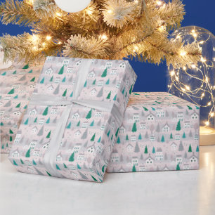 Christmas Village Houses Trees Christmas Wrapping Paper