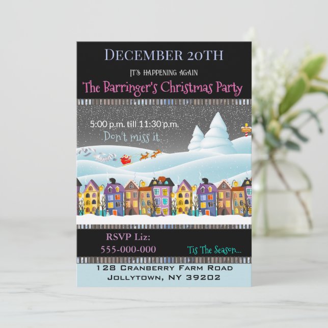 Christmas Village III Holiday Christmas Party Invitation (Standing Front)