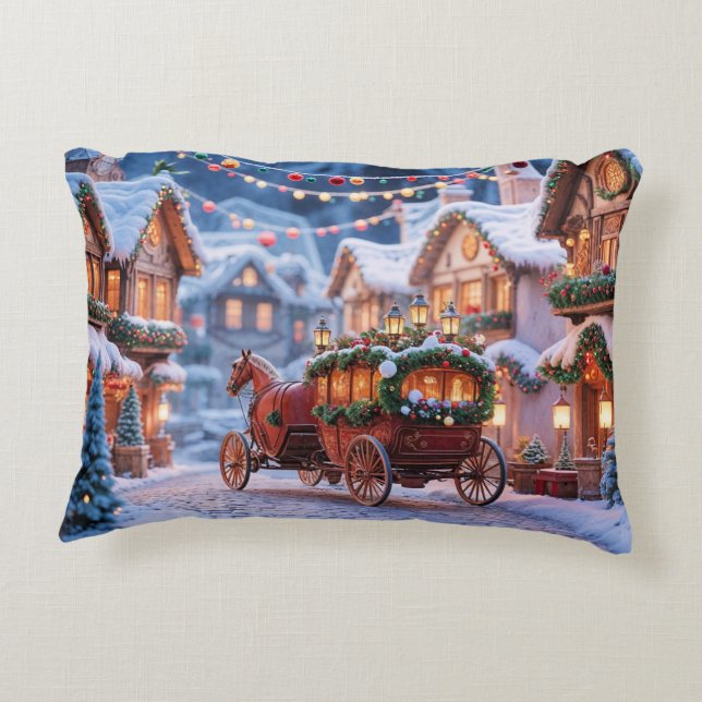 Christmas Village illustration Decorative Cushion (Back)