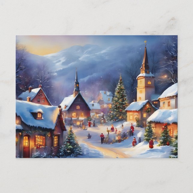 Christmas Village in the Mountains Winter  Holiday Postcard (Front)