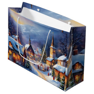 Christmas Village in the Mountains Winter Large Gift Bag
