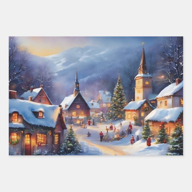 Christmas Village in the Mountains Winter  Wrapping Paper Sheet (Front)