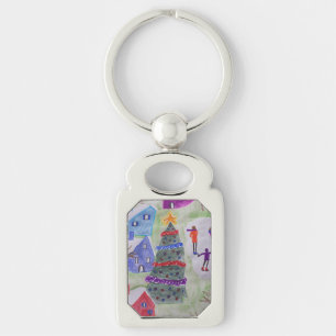 Christmas Village Metal Key Ring