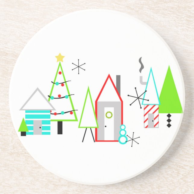 christmas village mid century modern coaster (Front)