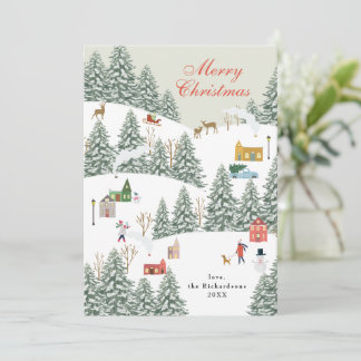 Christmas Village Non Photo Red Holiday Card