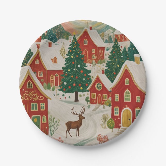 Christmas Village Paper Plate (Front)