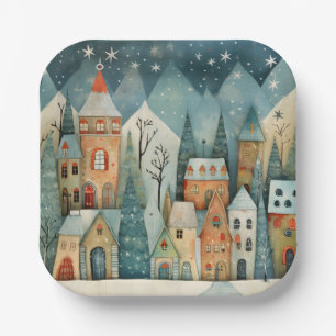 Christmas Village Paper Plate