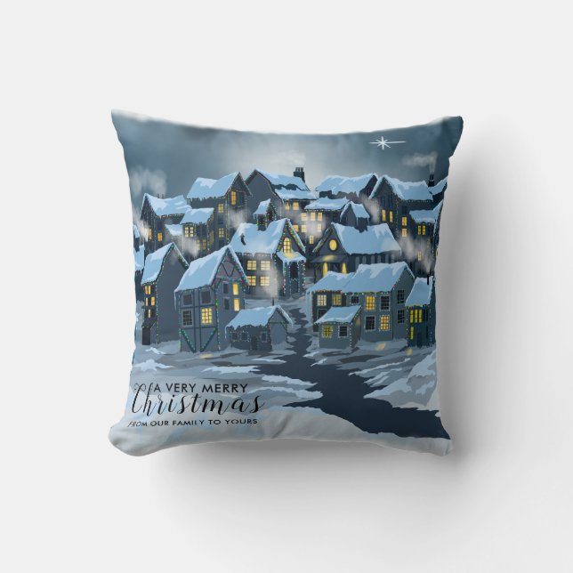 Christmas Village Pillow with northern star snow (Front)
