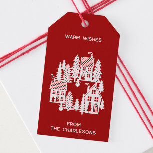 Christmas Village Red and White Personalized Gift Tags