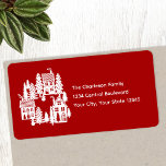 Christmas Village Red and White Return Address Label<br><div class="desc">A little Christmas village nestled in the snow.  Original art by Nic Squirrell.</div>
