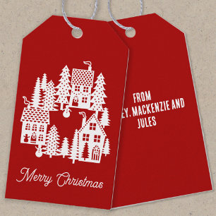 Christmas Village Red White Gift Tags