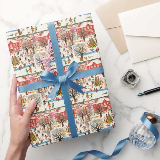 Christmas Village Snow Retro vintage christmas Wrapping Paper (Gifting)