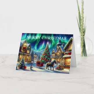 Christmas Village Snowy Scene Painting Foil Holiday Card