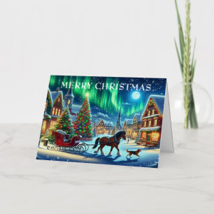 Christmas Village Snowy Scene Painting Foil Holiday Card