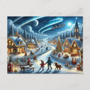 Christmas Village Snowy Scene Painting Postcard