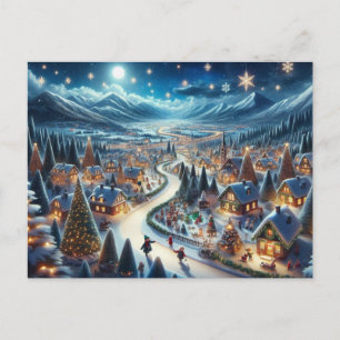 Christmas Village Snowy Scene Painting Postcard
