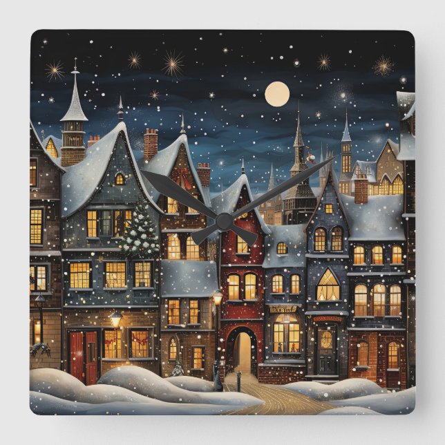 Christmas Village Square Wall Clock (Front)
