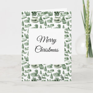 Christmas Village Themed Green Toile Design Card