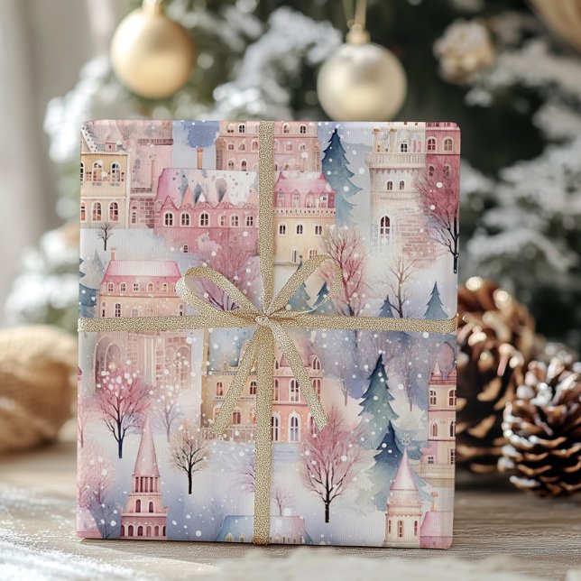 Christmas Village Watercolor Gift Wrapping Paper (Creator Uploaded)