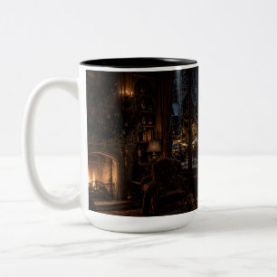 Christmas Village Window Black Mug