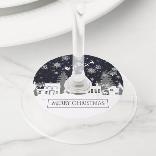 Christmas Village Wine Glass Tags