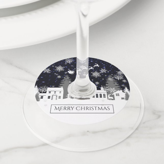 Christmas Village Wine Glass Tags (Close Up)