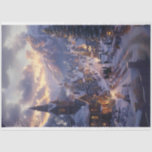 Christmas Village Winter Wonderland #1 Decoupage Tissue Paper<br><div class="desc">Vintage Christmas Village captures a tranquil moment during the holiday season. At the heart of the scene stands a charming church with a tall spire, warmly illuminated from within. The twilight sky, painted in hues of purple, pink, and orange, casts a magical glow over the snow-covered landscape. A vintage sleigh,...</div>