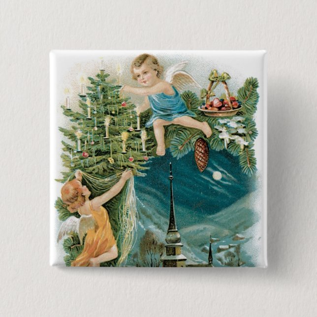 Christmas Village with Angels 15 Cm Square Badge (Front)