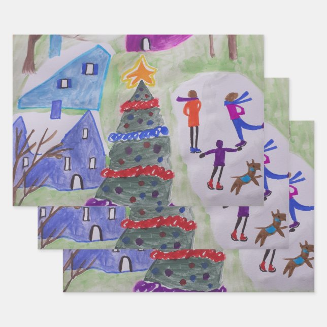 Christmas Village  Wrapping Paper Sheet (Set)