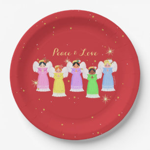 Christmas Vintage Angels Red Paper Plate