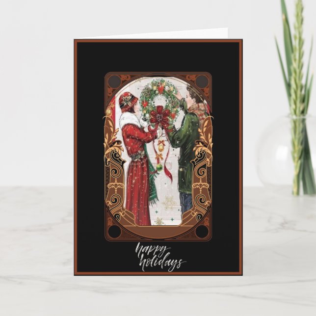 Christmas Vintage Art Deco Couple Holiday Card (Front)