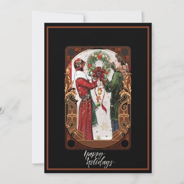 Christmas Vintage Art Deco Couple Holiday Card (Front)