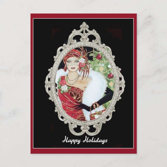 Christmas Vintage Art Deco Elegant Woman Postcard (Front)