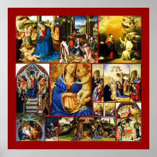 Christmas Vintage Birth of Christ Collage Poster