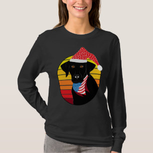 Christmas Vintage Black Labrador With The Usa Flag T-Shirt
