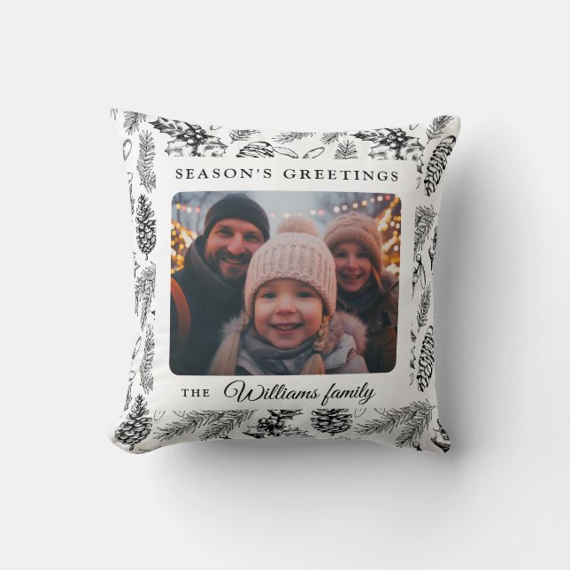 Christmas Vintage Black White Photo Throw Pillow (Front)