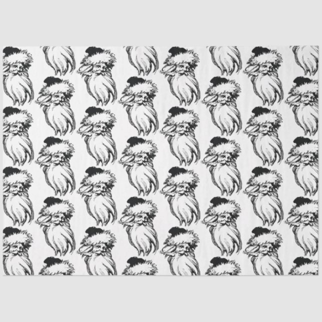 Christmas Vintage Black White Santa Tissue Paper (Front)