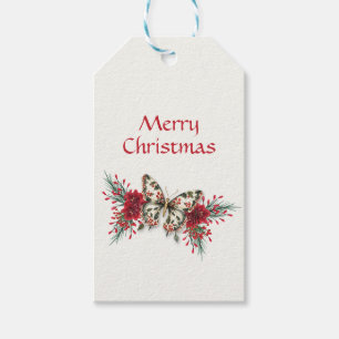 Christmas Vintage Butterfly Poinsettia Holiday Gift Tags