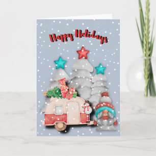 Christmas Vintage Camper  Watercolor Art Card