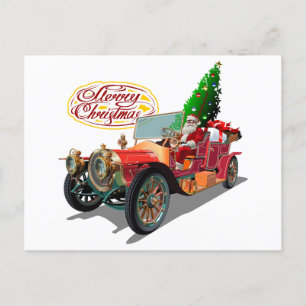 Christmas vintage car holiday postcard
