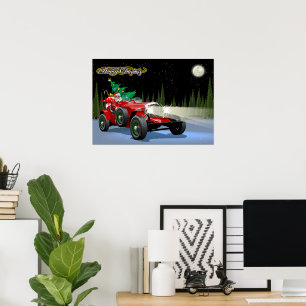 Christmas vintage car poster